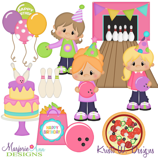 Bowling Birthday Party-Girls SVG Cutting Files + Clipart - Click Image to Close